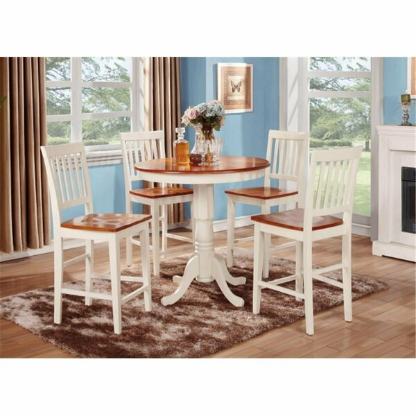 East West Furniture 5PC Set Jackson Counter Height Table in Buttermilk and Cherry Finish JAVN5-WHI-W